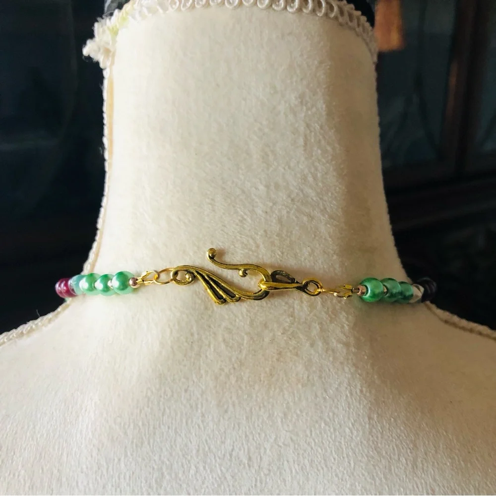 Handcrafted repurpose vintage tree pendant genuine stone pearl necklace